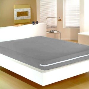 Capa para Colchão (70% Algodão e 30% Poliéster) Doce Vida Solteiro 20 Malha com Zíper Cinza