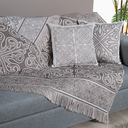 Ver imagem 3 de Kit 5 Peças Xale para Sofá 1,35x1,35m com Almofadas Cheias Dupla Face Grécia Jacquard Cor Caqui