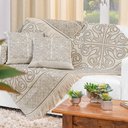 Ver imagem 1 de Kit 5 Peças Xale para Sofá 1,35x1,35m com Almofadas Cheias Dupla Face Grécia Jacquard Cor Caqui
