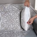 Ver imagem 2 de Kit 5 Peças Xale para Sofá 1,35x1,35m com Almofadas Cheias Dupla Face Grécia Jacquard Cor Caqui