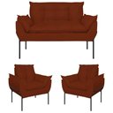 Ver imagem 1 de Kit 02 Poltronas + Namoradeira Pé Metal Preto Recepção Sala Cor:terracota