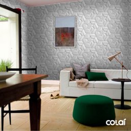 Papel de Parede Adesivo Efeito Gesso 3D Cinza Geométrico 15m - 4