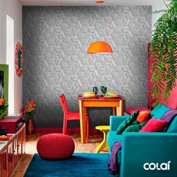 Papel de Parede Adesivo Efeito Gesso 3D Cinza Geométrico 15m - 3