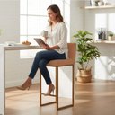 Ver imagem 2 de Kit 2 Banquetas Andy Moderna Ferro Dourado Estofado Suede Terra Cota