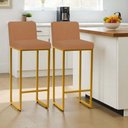 Ver imagem 1 de Kit 2 Banquetas Andy Moderna Ferro Dourado Estofado Suede Terra Cota