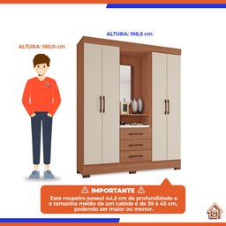Guarda Roupa solteiro Tuboarte Onix 100% MDF Capelinha 4 Portas e 3 Gavetas Kit de Espelho e Pés - 4