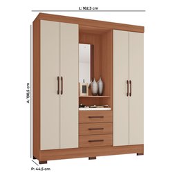 Guarda Roupa solteiro Tuboarte Onix 100% MDF Capelinha 4 Portas e 3 Gavetas Kit de Espelho e Pés - 3