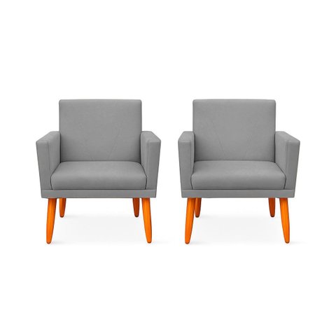 Kit 2 Poltrona Cadeira para Sala Confortável e Minimalista Paris em Suede
