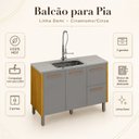 Ver imagem 5 de Balcão para Pia 2 Portas 2 Gavetas 120cm MDF Linha Demi Espresso Móveis Cinza/Cinamomo/Acetinado