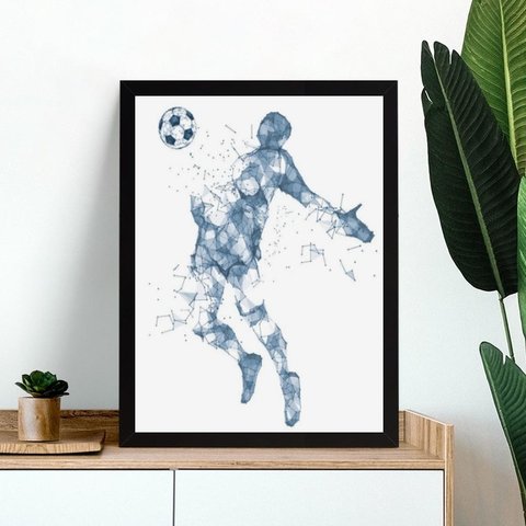 Quadro Decorativo Minimalista Futebol 45x34cm - com Vidro:moldura Branca
