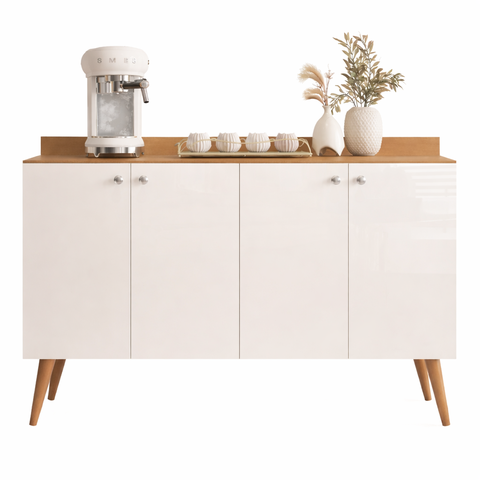 Aparador Buffet Off White Espaçoso Armário com 4 Portas para Escritório