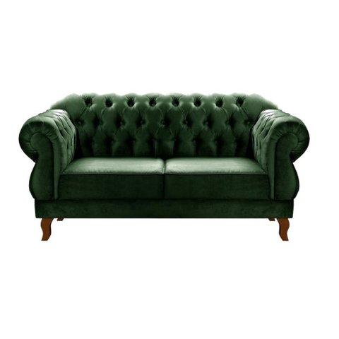 Sofá 2 Lugares Duquesa Chesterfield Namoradeira Bella Decor - Veludo Verde 270