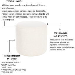 Puff Decorativo Redondo para Quarto Linho Perse - 3