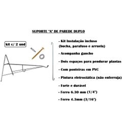 2 Suporte a Pendurar Planta Parede Duplo 40cm Forte C/gancho - 4