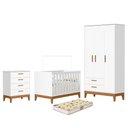 Ver imagem 1 de Dormitório Infantil Flip Guarda Roupa 3 Portas, Cômoda 4 Gavetas e Berço Branco Fosco com Colchã