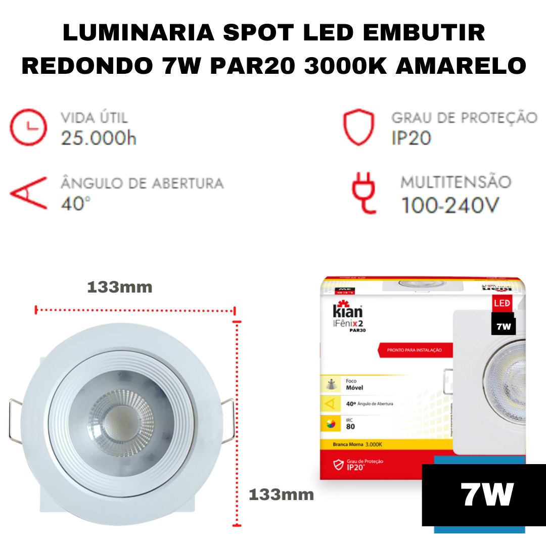 Kit Spot Led Dicroica Embutir Redondo W K Par Amarelo