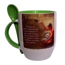 Ver imagem 1 de CANECA DE CERÂMICA BRANCA RESINADA COM INTERIOR, ALÇA E COLHER (DIZERES)