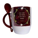 Ver imagem 1 de CANECA DE CERÂMICA BRANCA RESINADA COM CABO, INTERIOR E COLHER MARROM (PAZ)