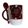 CANECA DE CERÂMICA BRANCA RESINADA COM CABO, INTERIOR E COLHER MARROM (PAZ) - 1