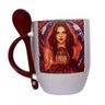 CANECA DE CERÂMICA BRANCA RESINADA COM INTERIOR, ALÇA E COLHER MARROM (DEUSA) - 1