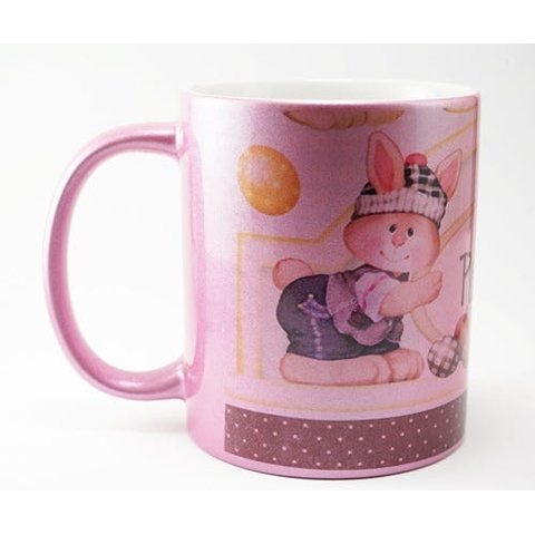 CANECA DE CERÂMICA METALICA ROSA (PÁSCOA)