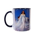 Ver imagem 1 de CANECA DE CERÂMICA BRANCA RESINADA COM INTERIOR E ALÇA AZUL ESCURO (IEMANJA)