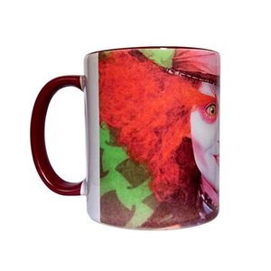 CANECA DE CERÂMICA BRANCA RESINADA COM INTERIOR E ALÇA MARROM (CHAPELEIRO MALUCO)