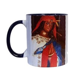 CANECA DE CERÂMICA BRANCA RESINADA COM INTERIOR E ALÇA AZUL ESCURO (SANTA SARA KALI) - 1