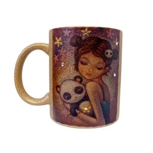 CANECA DE CERAMICA RESINADAA COM GLITTER BRONZE (MENINA)