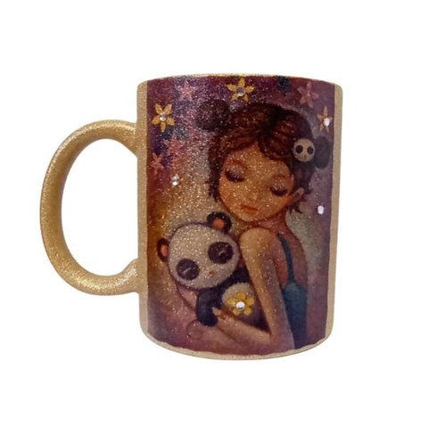CANECA DE CERAMICA RESINADAA COM GLITTER BRONZE (MENINA)