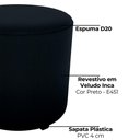 Ver imagem 4 de Puff Redondo Decorativo Copenhage 43 Cm Veludo Inca Preto Milani Store