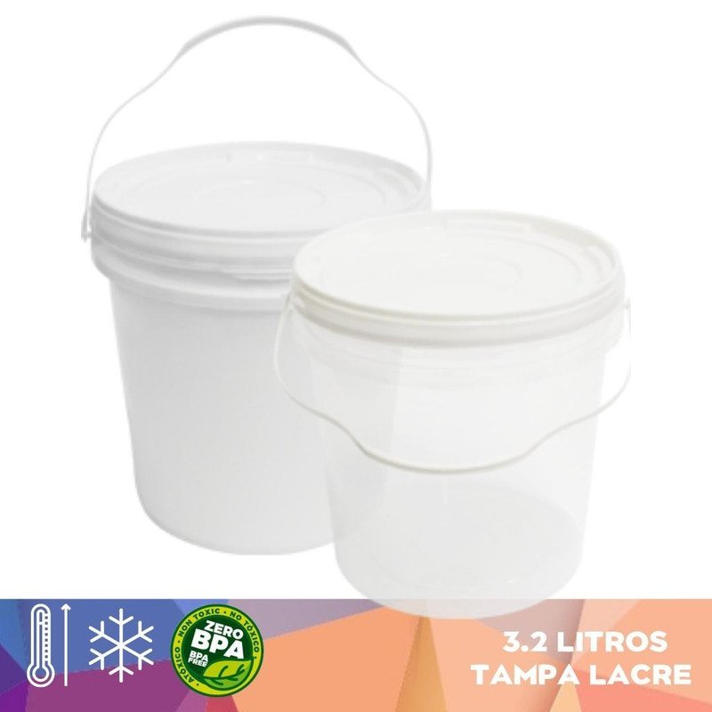 Balde de massa com tampa lacre Transparente 3.2L - 5 Peças - 5