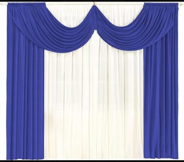 Cortina Para Sala Paris Com Bando 2,00m X 1,70m Em Tecido Malha Azul Com Branco - 1