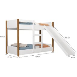 Beliche Infantil com Grades Escorregador Escada + 2 Colchões:‎ Branco/Jequitibá - 3