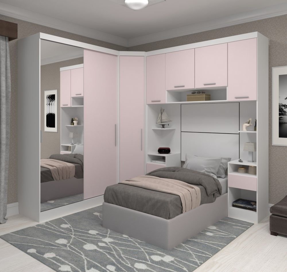 Guarda Roupa Dormitório Modulado Alpes Solteiro Espelho Porta