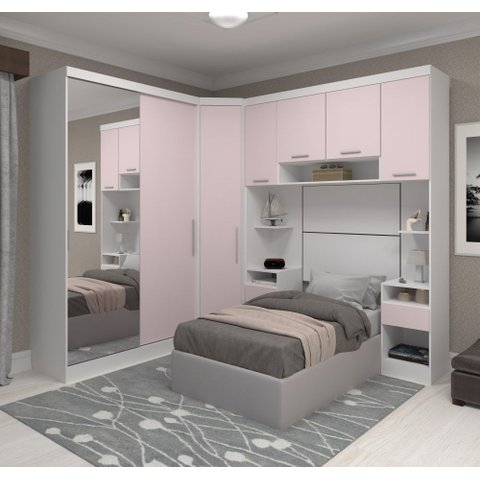 Guarda Roupa Dormitório Modulado Alpes Solteiro Espelho Porta Correr - Luciane M01e:rosa