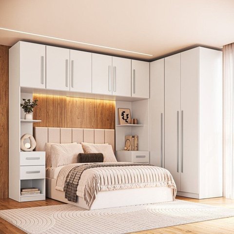 Quarto Modulado 100% MDF 5 Peças Mesa de Cabeceira Direita e Esquerda 9 Portas e 4 Gavetas Integrato