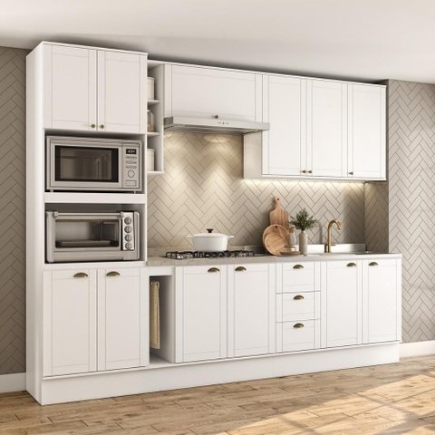 Cozinha Milla Quest Pro 12 Portas 3 Gavetas MDF 290cm Móveis Carraro