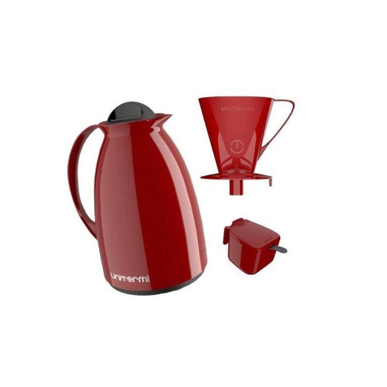 Kit com Garrafa Térmica Café Chá Prático Unitermi Vermelho