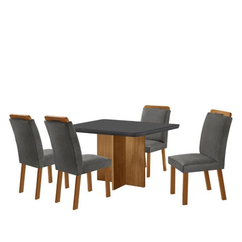 Sala de Jantar Mesa 90cm Olímpia em Mdf com Vidro Canto Copo 4 Cadeiras Athenas Moderna Mobilia