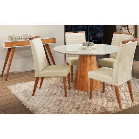 Mesa de jantar + 4 Cadeiras Itália tampo 120 cm Linho Palha