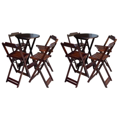 Kit 2 Jogos de Mesa Bistrô de Madeira com 4 Cadeiras Dobrável Ideal para Bar e Restaurante Imbuia