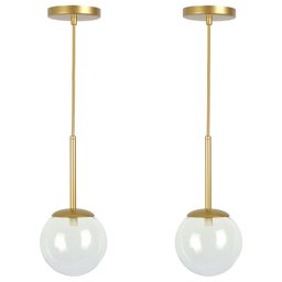 Kit 2 Pendentes Jabuticaba Dourado Globo Vidro Transparente - 1