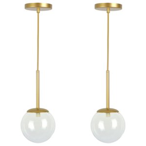Kit 2 Pendentes Jabuticaba Dourado Globo Vidro Transparente