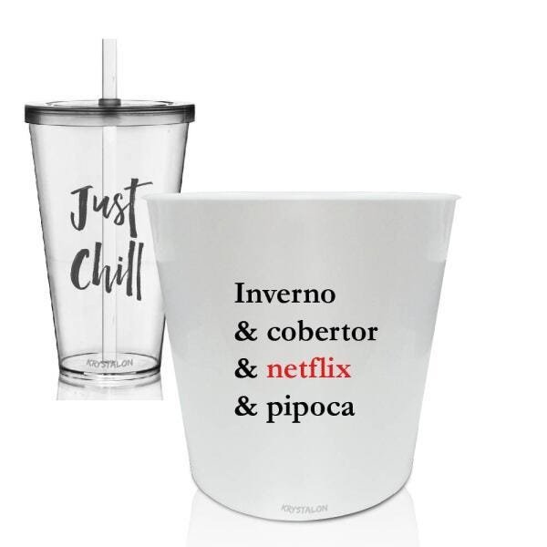 Kit Balde de Pipoca Personalizado e Copo Personalizado - Inverno & Cobertor...