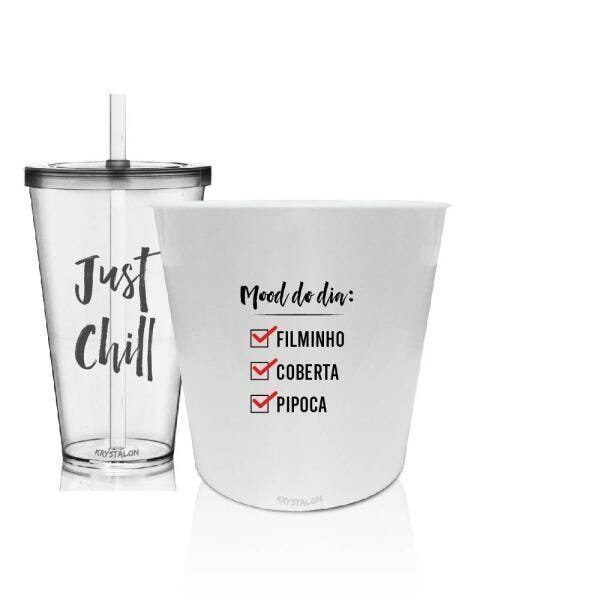 Kit Balde de Pipoca e 2 Copos Personalizados -Just Chill - 2