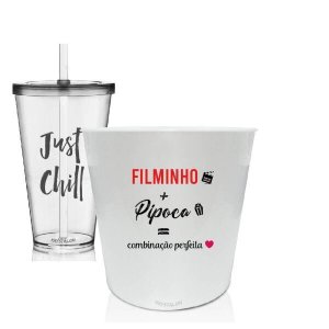 Kit Balde de Pipoca e Copo Personalizados - Filminho+Pipoca