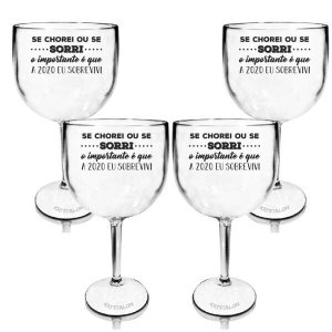 Kit 4 Taças Gin Transparentes Personalizadas Se Chorei ou se Sorri