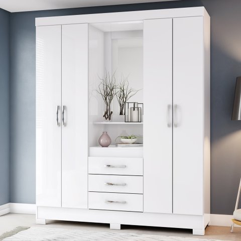 Guarda Roupa Casal com Espelho 4 Portas 3 Gavetas Bhappy Espresso Móveis