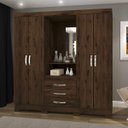 Ver imagem 1 de Guarda-Roupa Solteiro com Espelho 4 Portas 3 Gavetas Bhappy Espresso Móveis